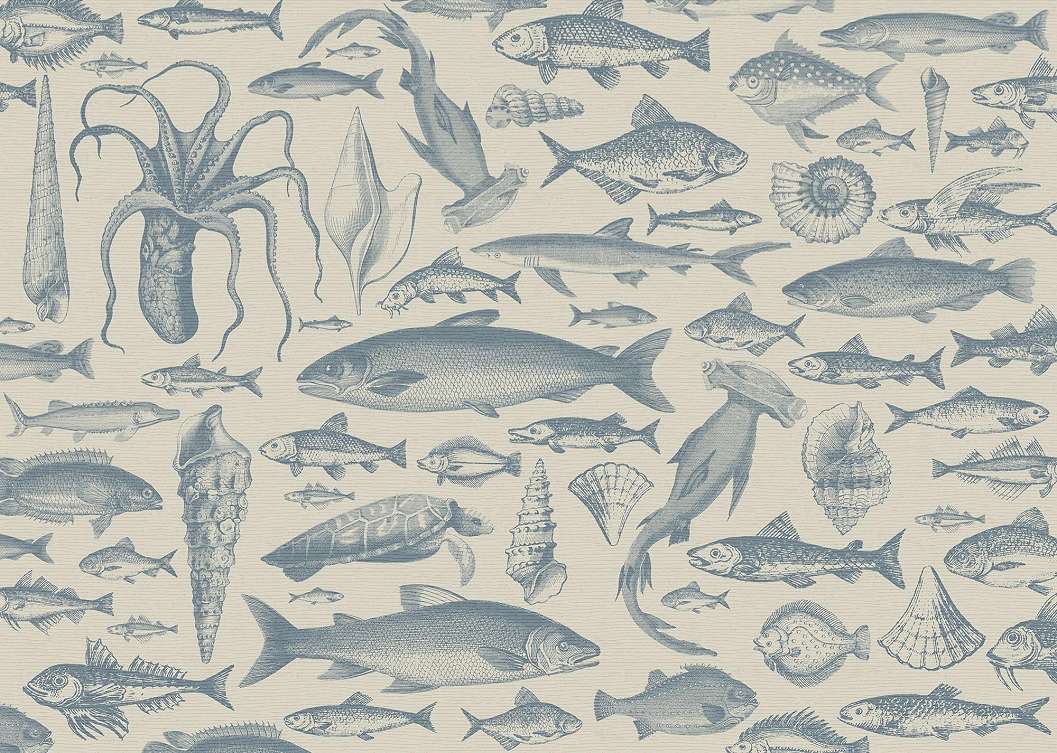 Fotótapéta kék tengeri élővilág halak polip kagyló mintával