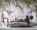 Fotótapéta kő hatású szürke foltos fal lelógó lila akácvirágokkal 368x254 vlies