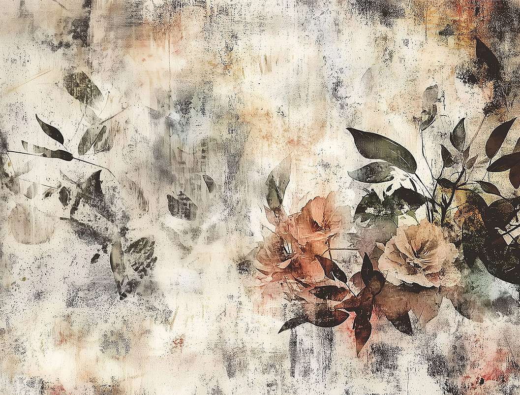 Fotótapéta kopott hatású foltos háttérrel és festett virágokkal 368x254 vlies