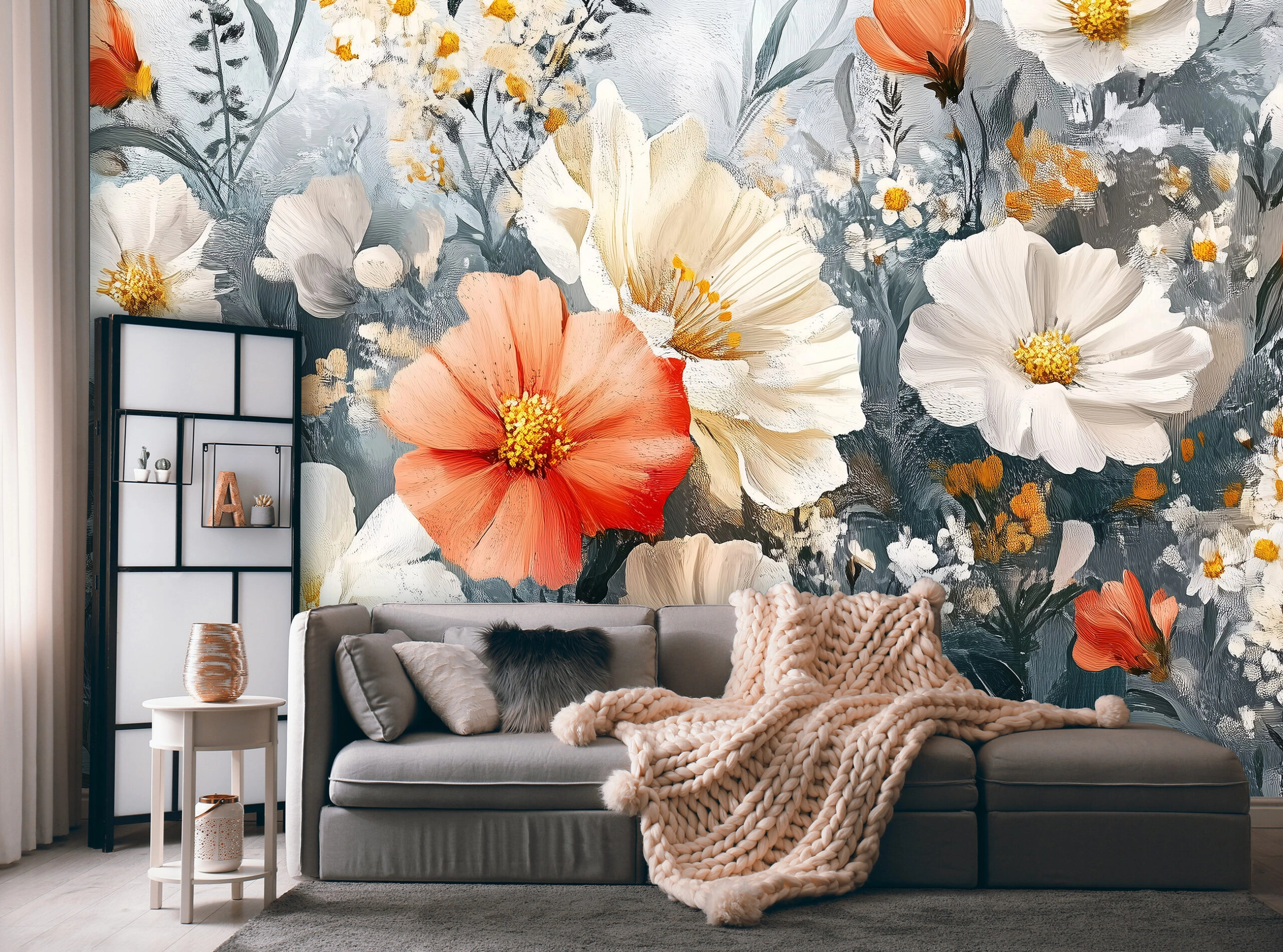 Fotótapéta krém és piros mezei virágok mintával 368x254 vlies