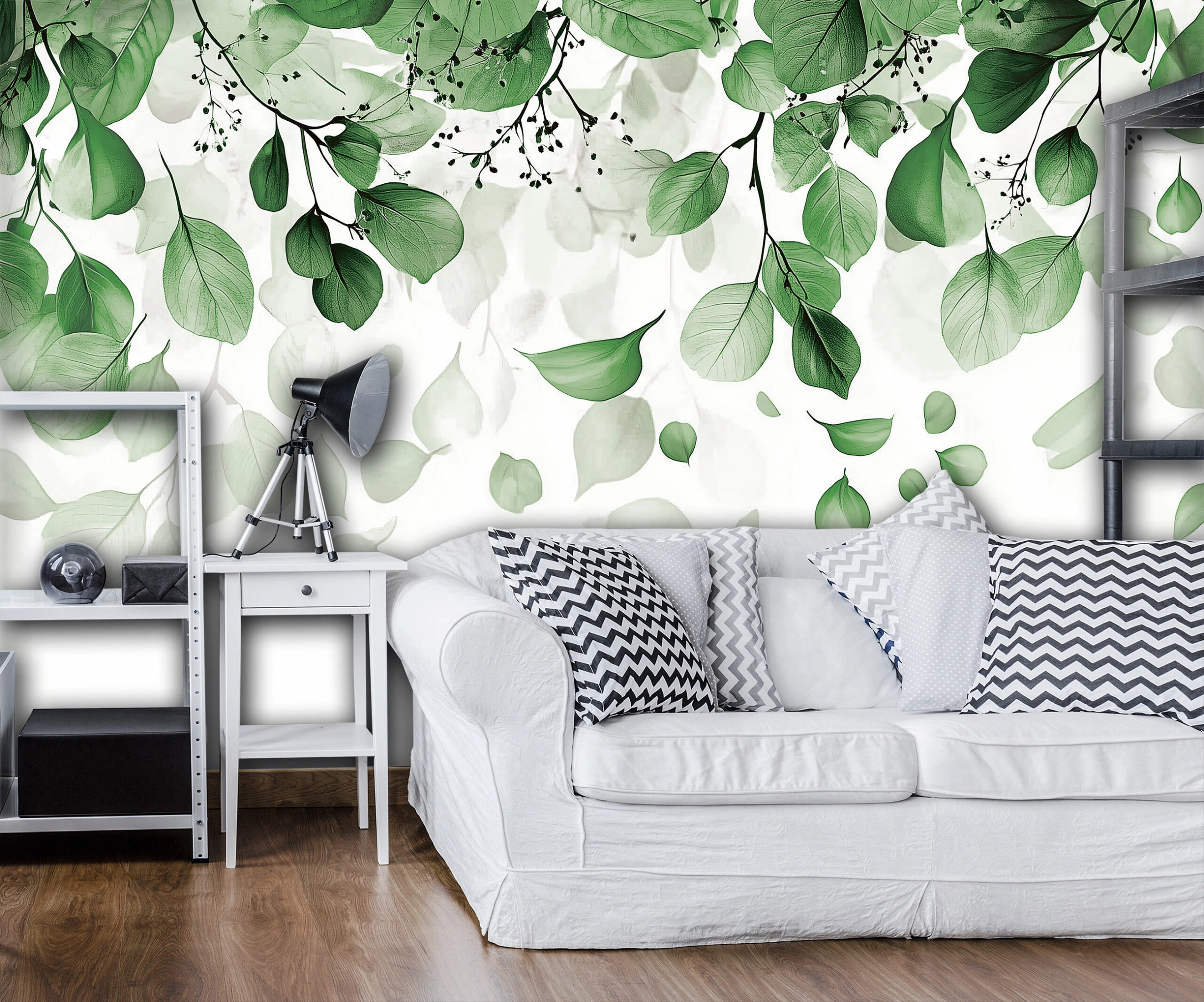 Légies fentről belógó lombkorona minta fehér hátterű fotótapéta 368x254 vlies