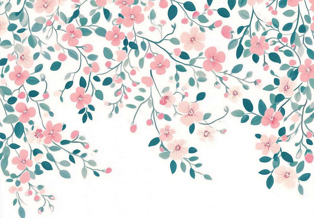Fotótapéta lelógó virág indák mintával rózsaszín színnel 368x254 vlies