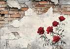 Fotótapéta málló vakolat alatt téglákkal és vörös rózsákkal. 368x254 vlies