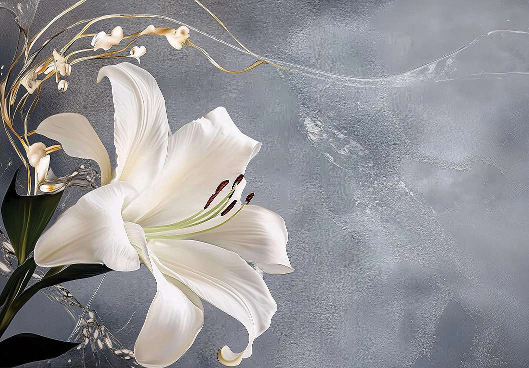 Fotótapéta márványhatású háttér fehér liliom mintával 368x254 vlies