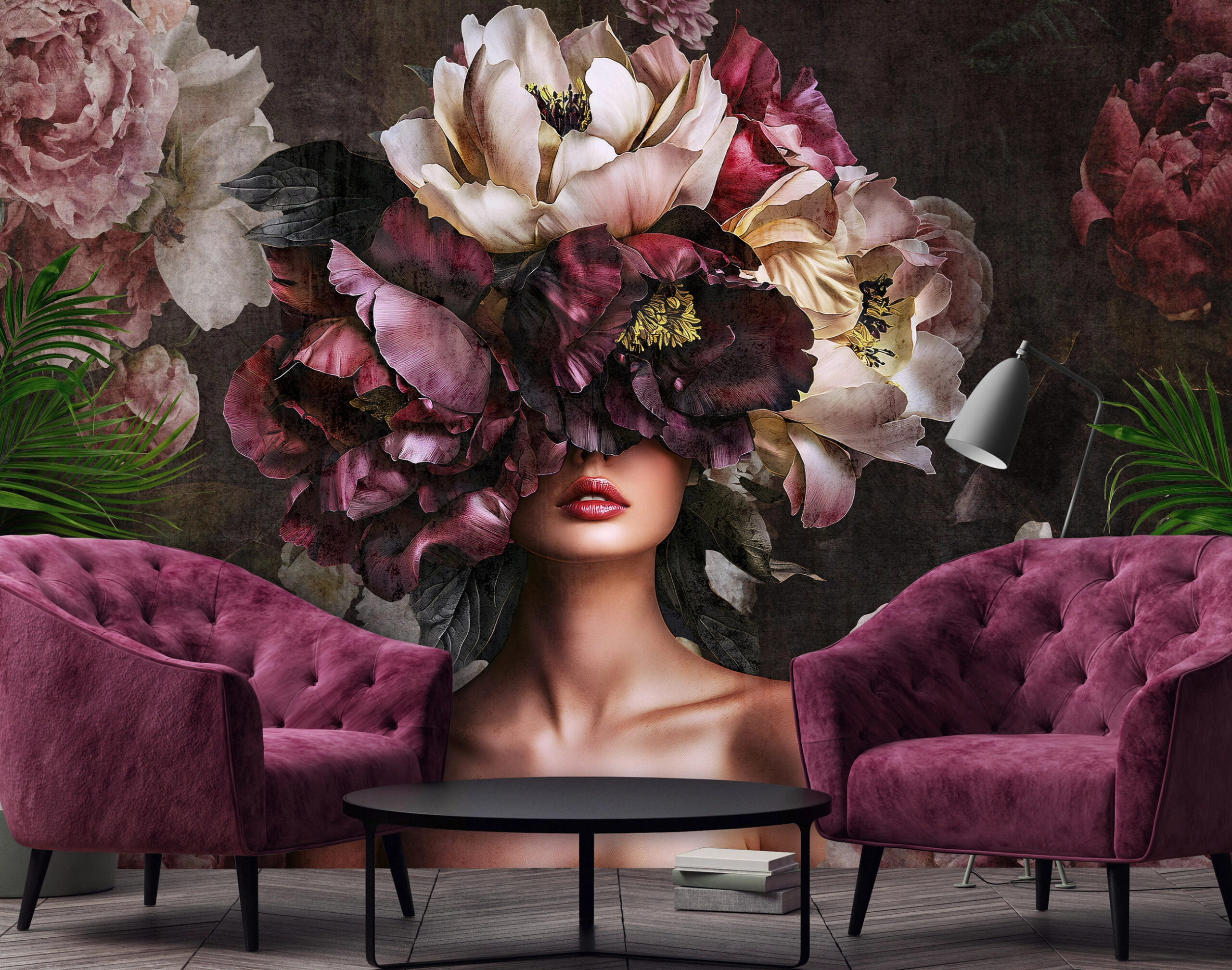 Modern és romantikus stílusú virágos női arc mintás fotótapéta 368x254 vlies