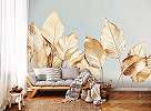 Fotótapéta nagy levél minta arany színben 368x254 vlies
