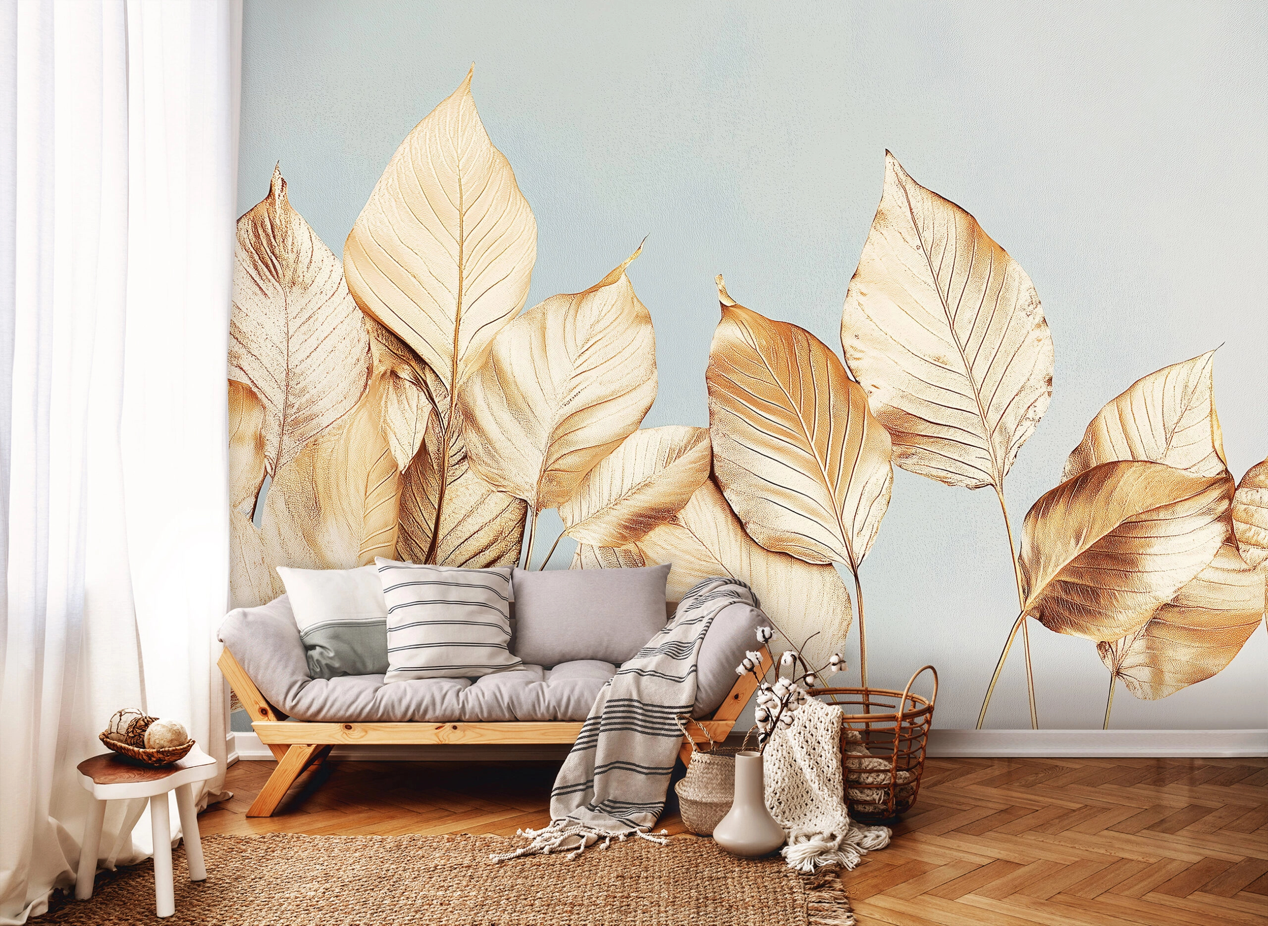 Fotótapéta nagy levél minta arany színben 368x254 vlies