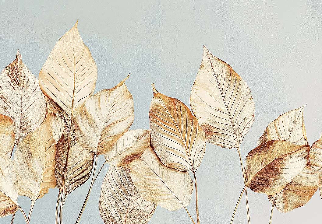 Fotótapéta nagy levél minta arany színben 368x254 vlies