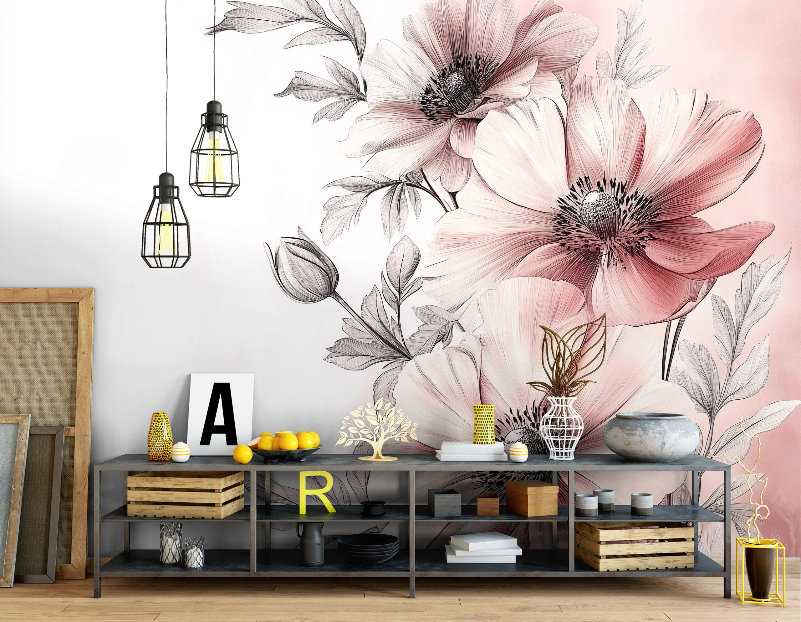 Fotótapéta nagy virág mintával fehér és rózsaszín színben 368x254 vlies