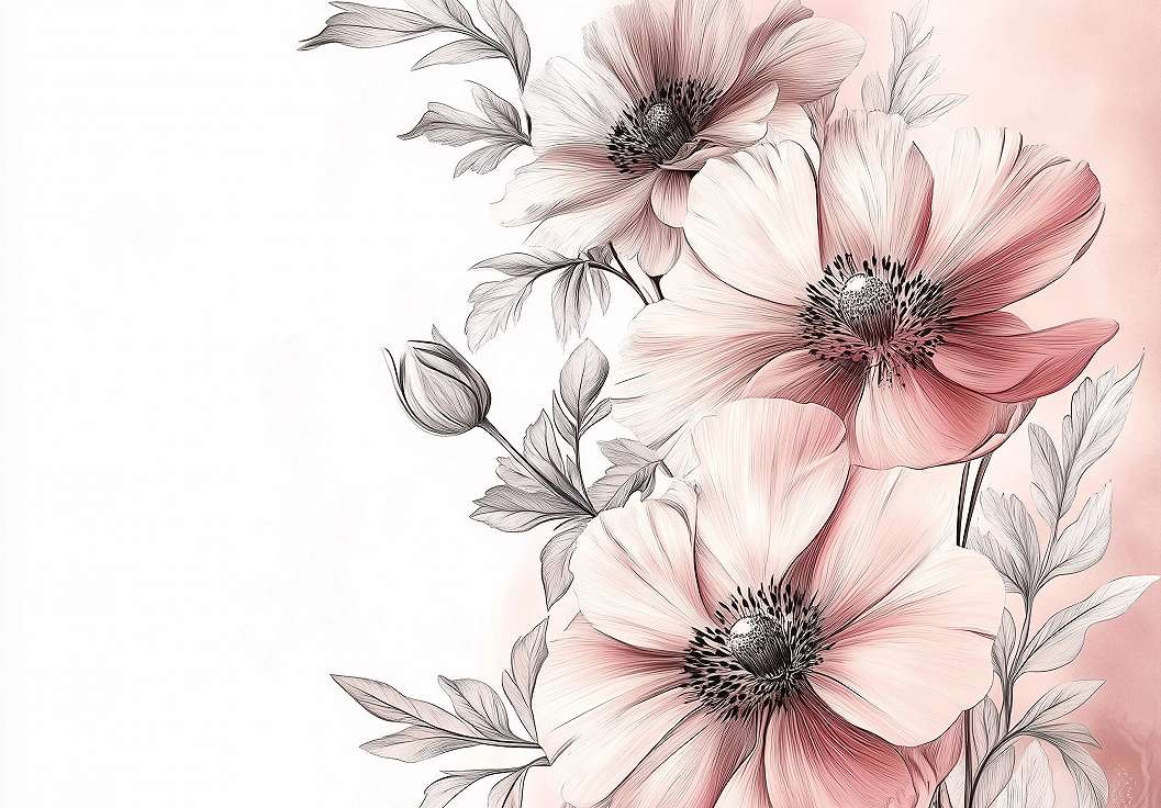 Fotótapéta nagy virág mintával fehér és rózsaszín színben 368x254 vlies