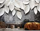 Fotótapéta nagyméretű levelek fentről lelógó mintával fekete-fehér színben 368x254 vlies