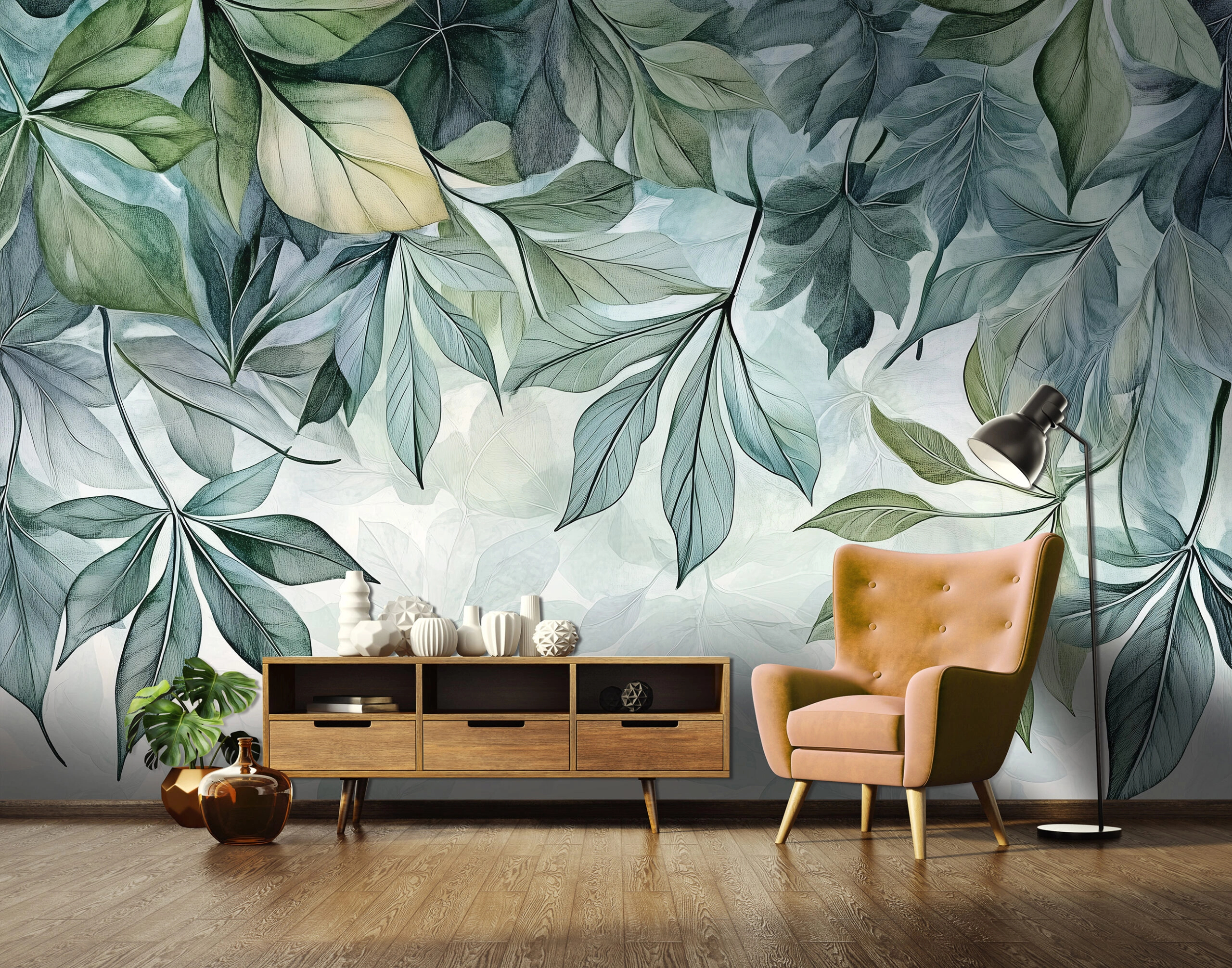 Fotótapéta nagyméretű levelek zöld színben 368x254 vlies