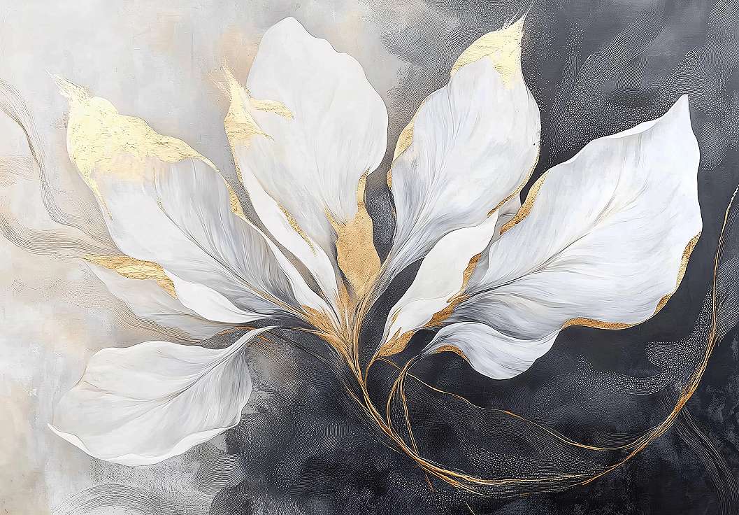 Fotótapéta nagyméretű virágszirmok mintával arany színnel 368x254 vlies