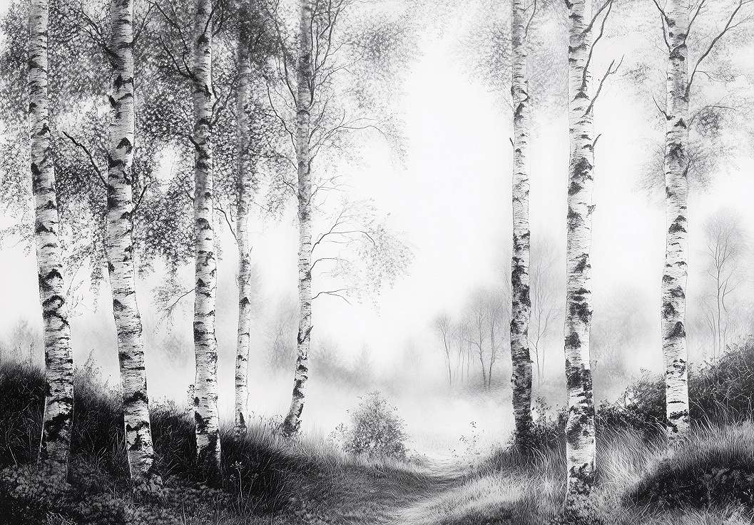 Fotótapéta nyárfa erdős táj fekete-fehér árnyalatokban 368x254 vlies