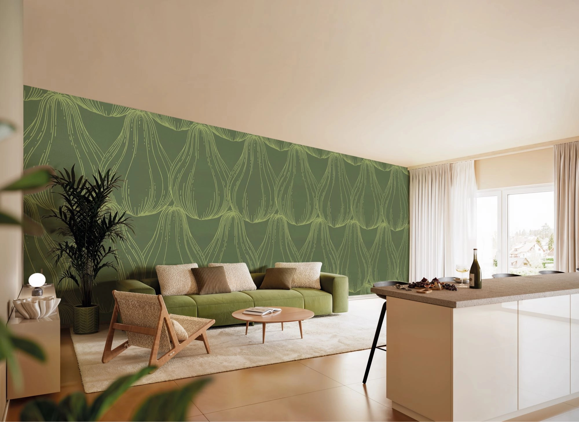 Fotótapéta óriás zöld rajzolt körte mintával