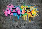 Fotótapéta PlayStation kontrollerek graffiti stílusban sötét szürke háttéren 368x254 vlies