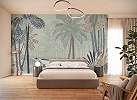 Fotótapéta rajzolt kékeszöld dzsungel botanikus mintával