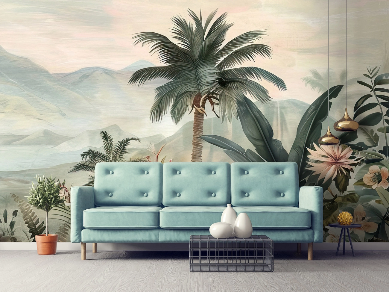 Fotótapéta rajzolt őserdei tájkép mintával 312x219 vlies