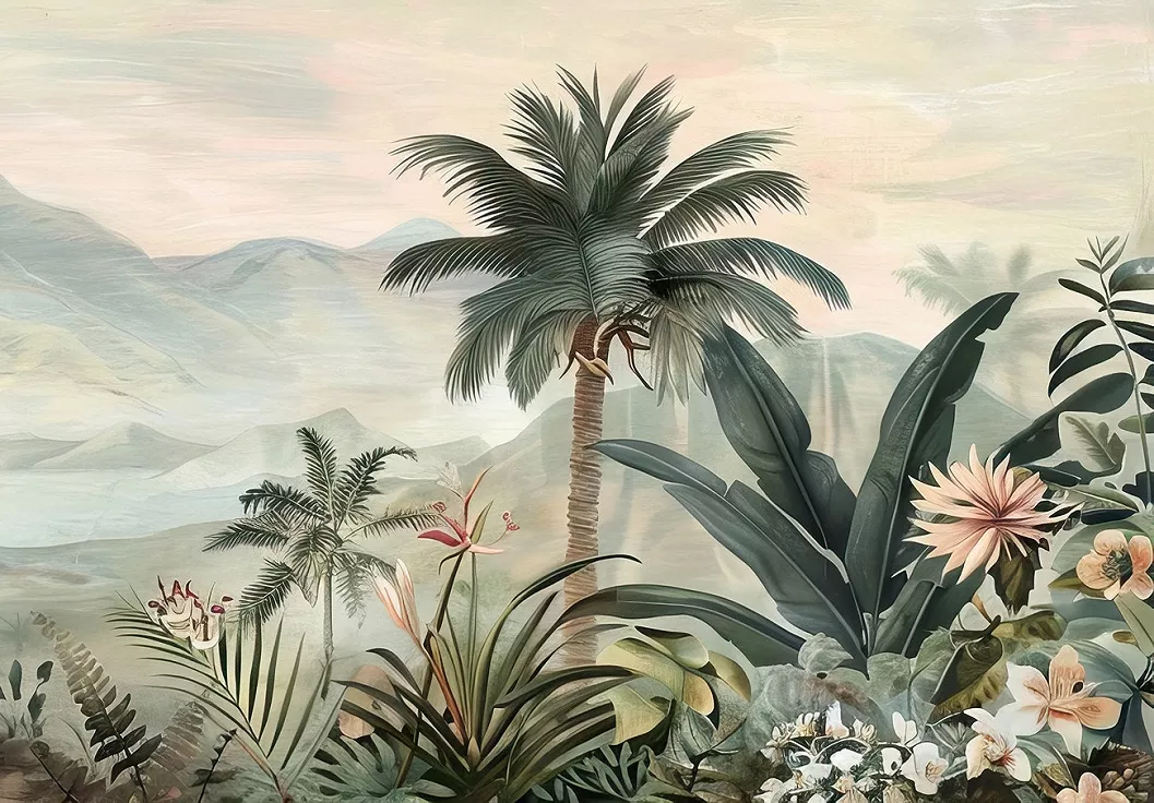 Fotótapéta rajzolt őserdei tájkép mintával 312x219 vlies