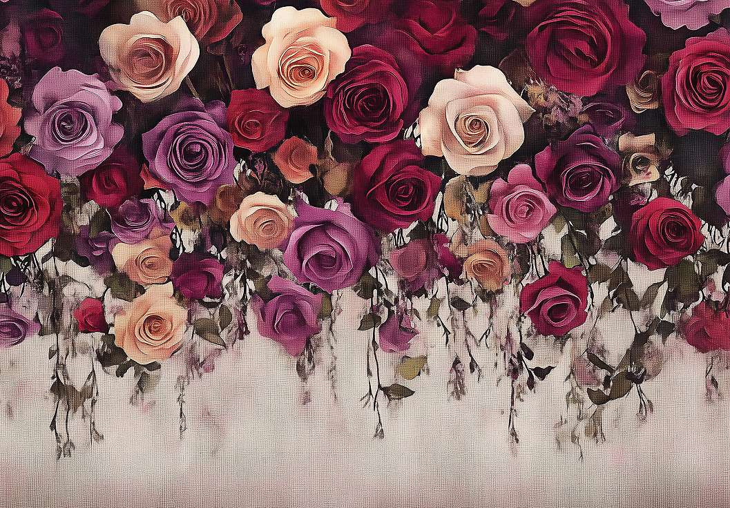 Fotótapéta rózsa mintával barack, vörös és lila színben 368x254 vlies