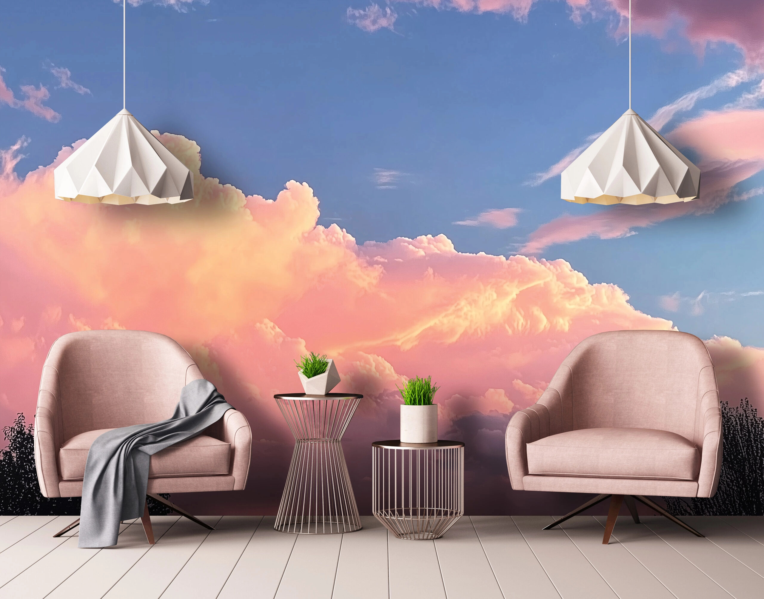 Fotótapéta rózsaszín felhők mintával 368x254 vlies