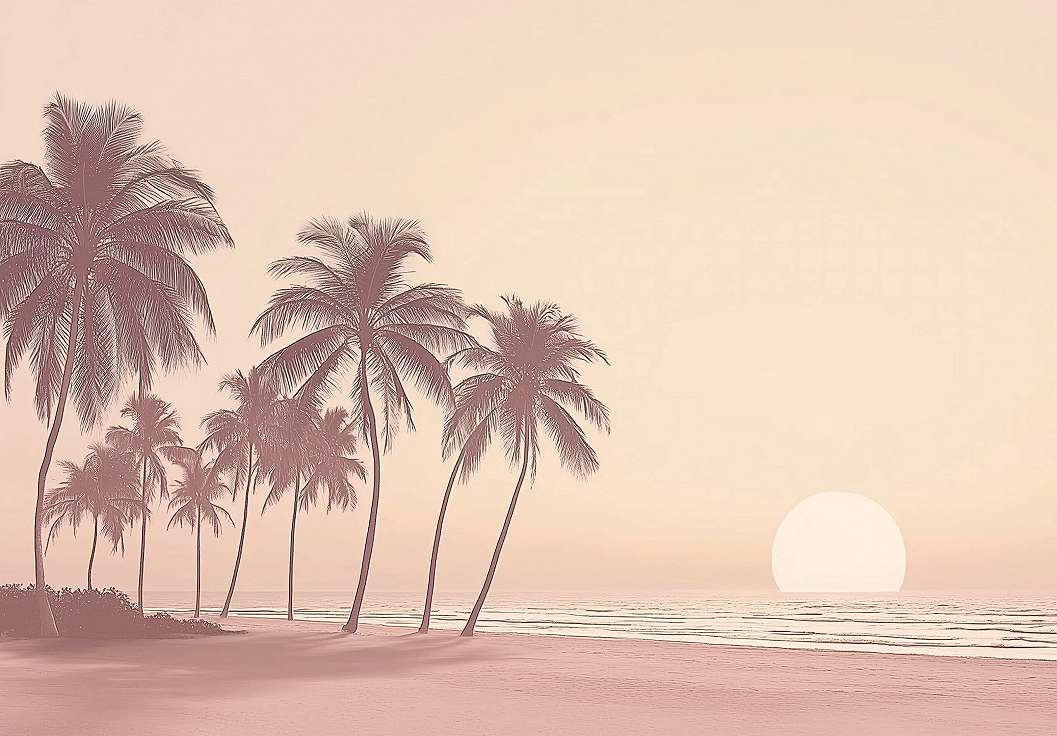 Fotótapéta rózsaszín tengerpart pálmafákkal 368x254 vlies