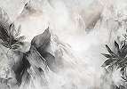 Fotótapéta sejtelmes hegyvonulatok pálmafákkal szürke szín világban 368x254 vlies