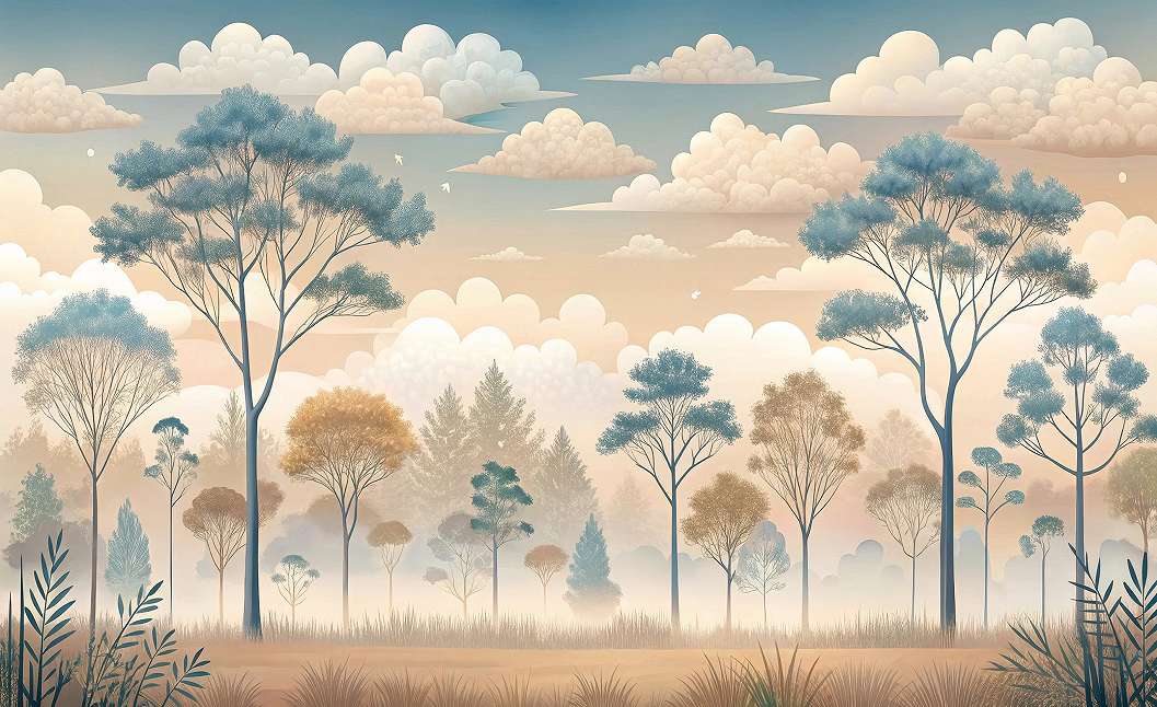 Fotótapéta stilizált vintage ciprusokkal és fenyvesekkel 368x254 vlies