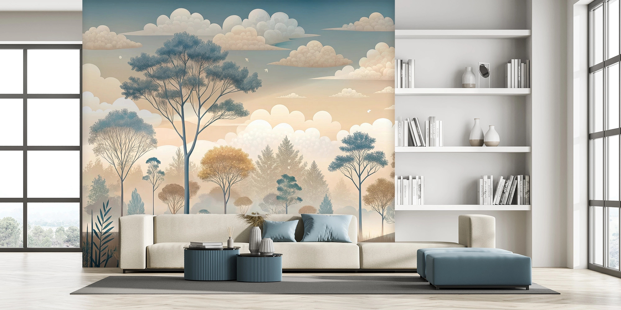 Fotótapéta stilizált vintage ciprusokkal és fenyvesekkel 368x254 vlies