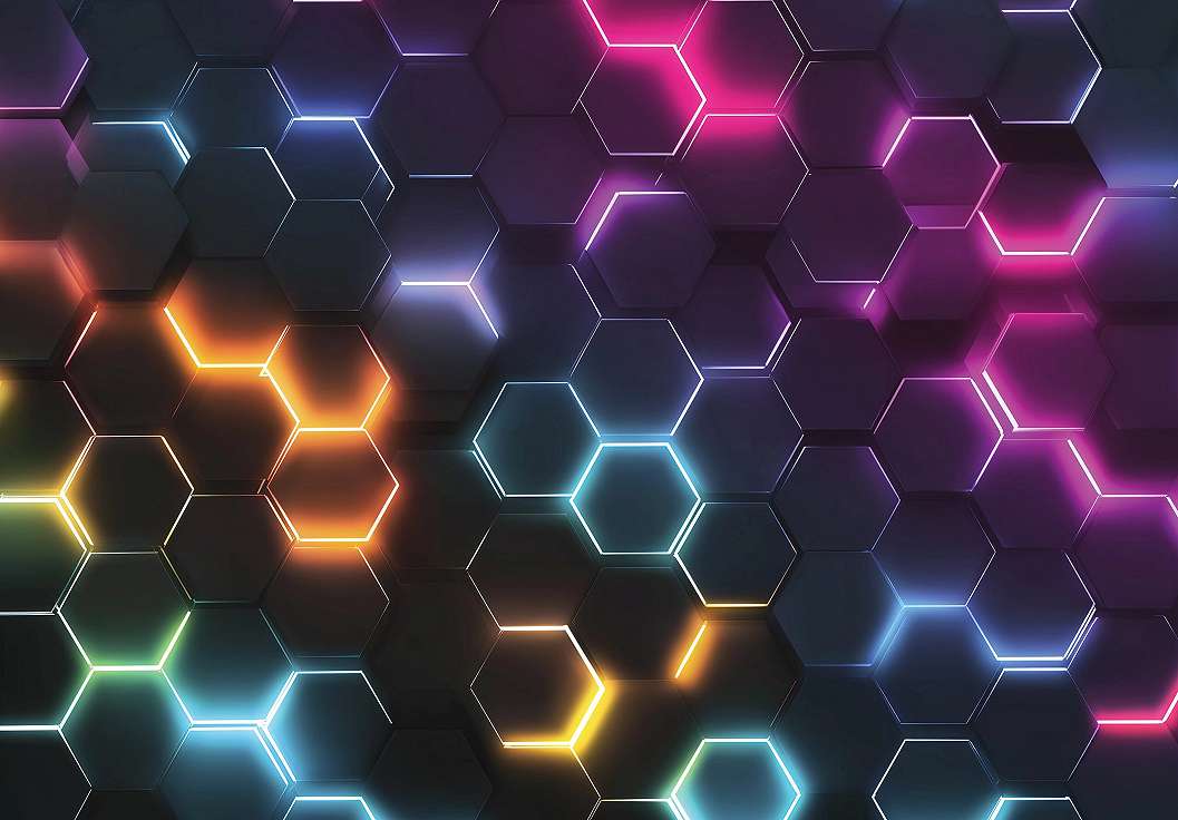 Fotótapéta szines high-tech hatszög mintával 368x254 vlies