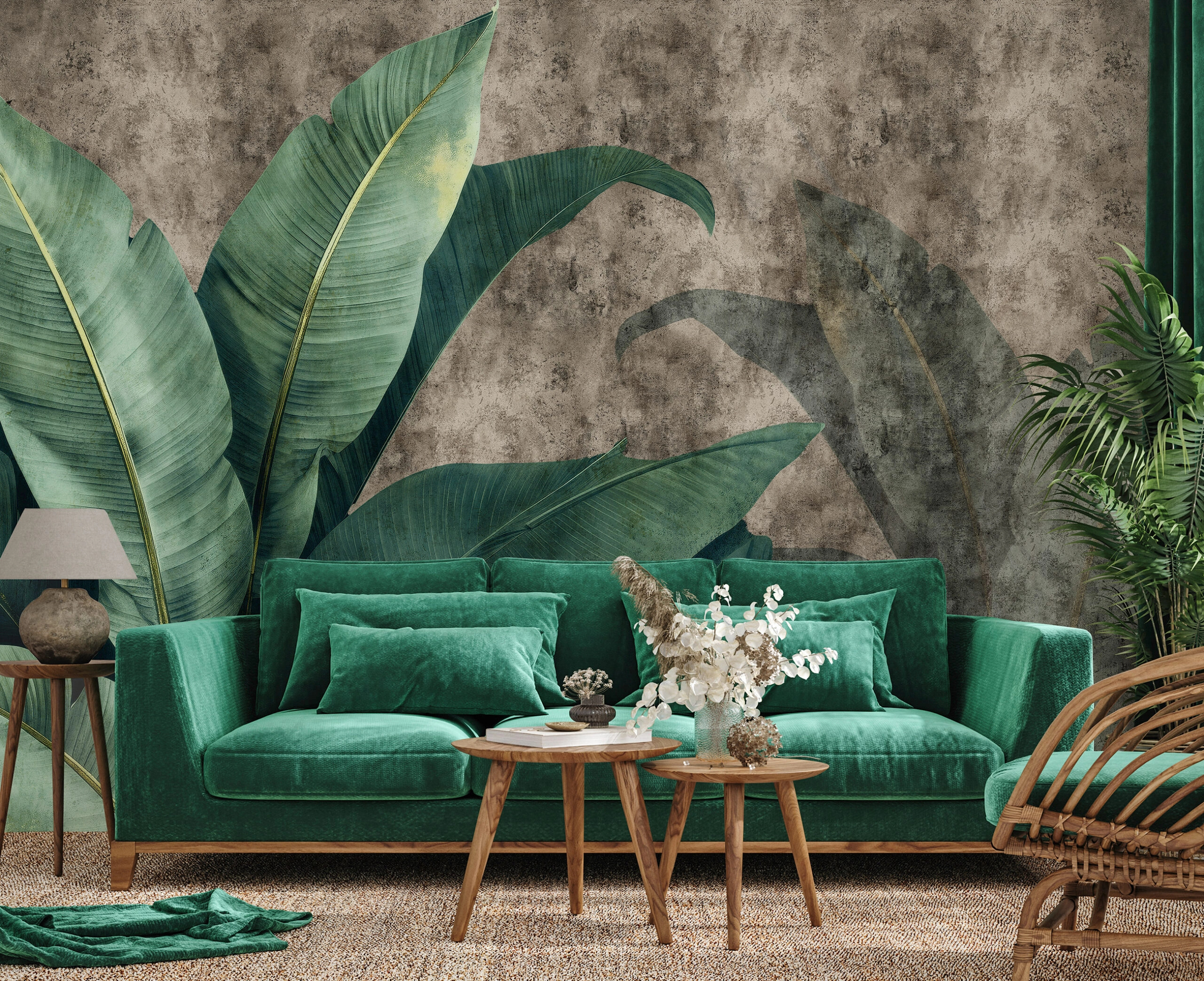 Fotótapéta színes nagy banánleveles mintával 368x254 vlies