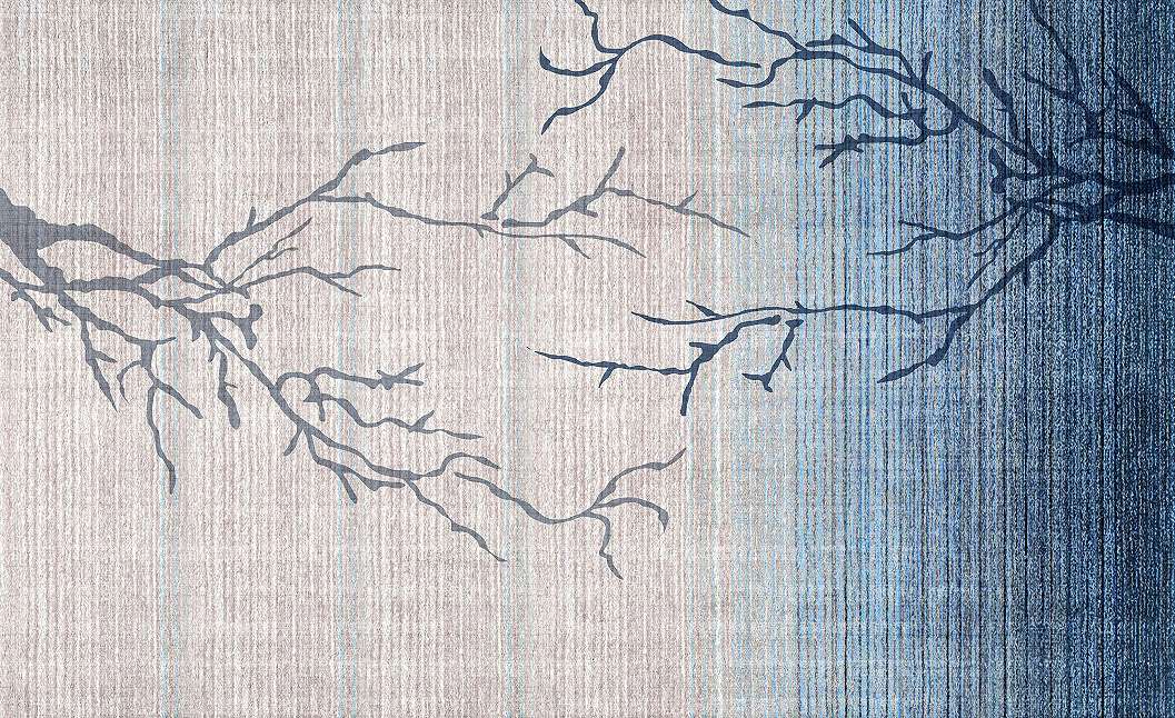 Fotótapéta szőtt hatású fehér és kék színátmenetes minta oldalról belógó faágakkal 368x254 vlies