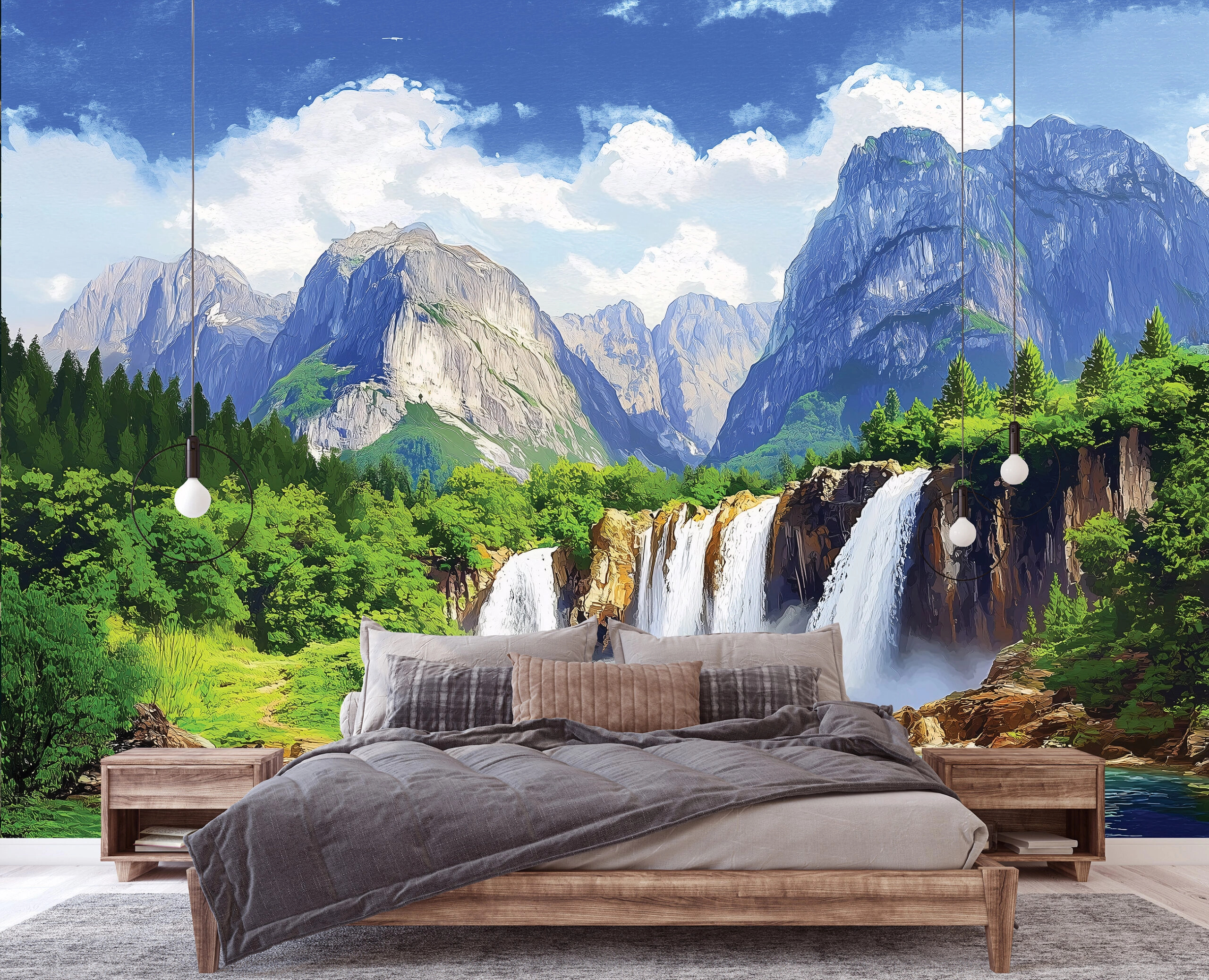 Fotótapéta tájkép vízesés hegyek között mintával 368x254 vlies