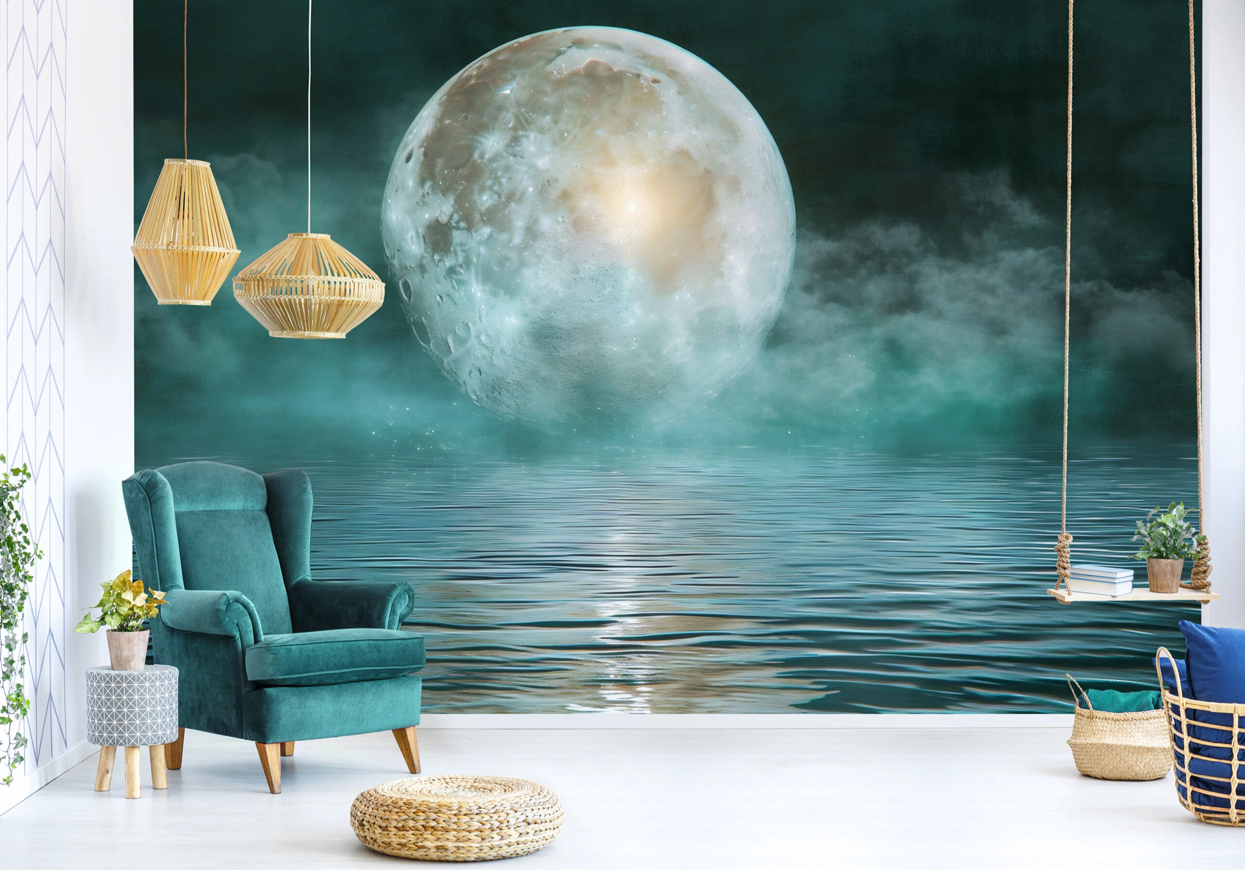 Telihold a ködös víztükör felett fotótapéta 368x254 vlies