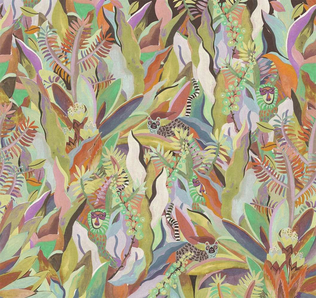 Fotótapéta terrakotta színvilágú állatos-növényes mintázattal