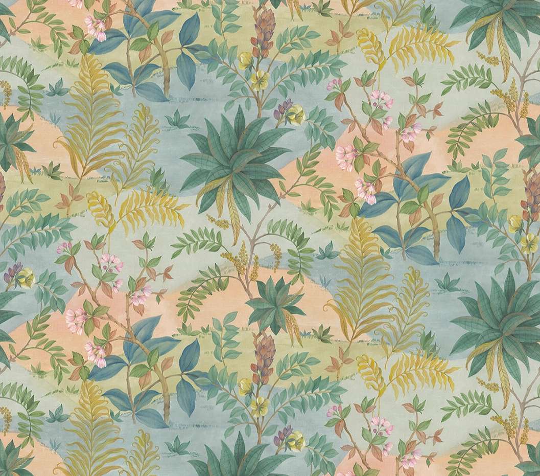 Fotótapéta trópusi jungel mintával barack és zöld színben