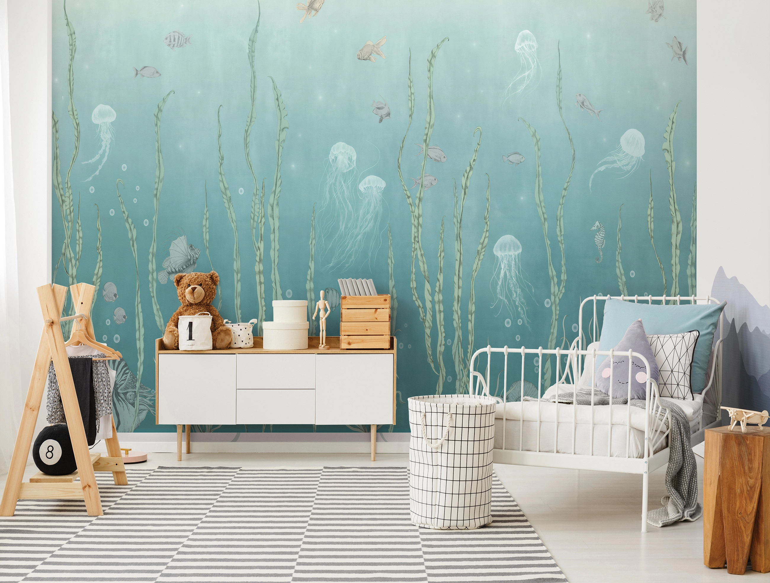 Fotótapéta világoskék, világos zöld és szürke színű tenger alatti világ 368x254 vlies