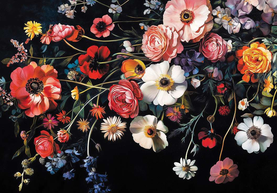 Fotótapéta virág mintával fekete háttérszínnel 368x254 vlies