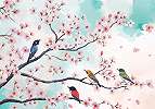 Fotótapéta virágzó cseresznyefa madarakkal mintával 368x254 vlies