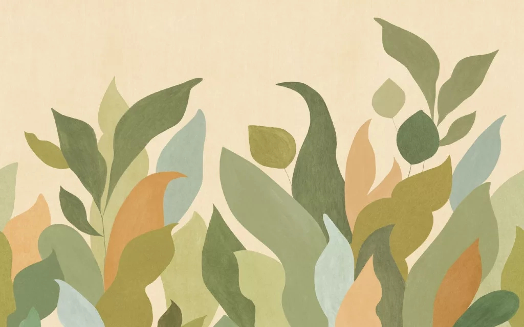 Fotótapéta zöld és beige leveles mintával 400 cm x 250 cm