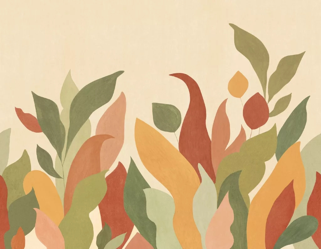 Fotótapéta zöld és terrakotta leveles mintával 400 cm x 250 cm