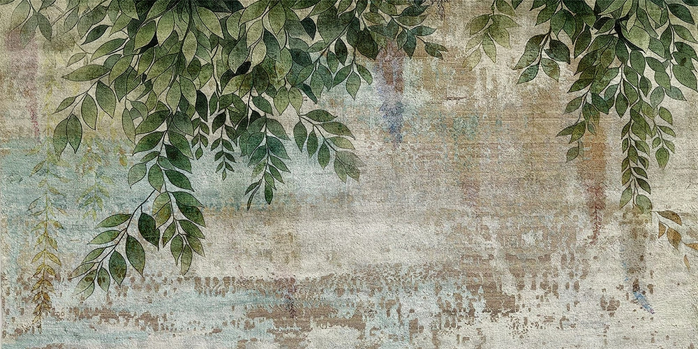 Fotótapéta zöld felülről futó levél mintával egyedi méretben