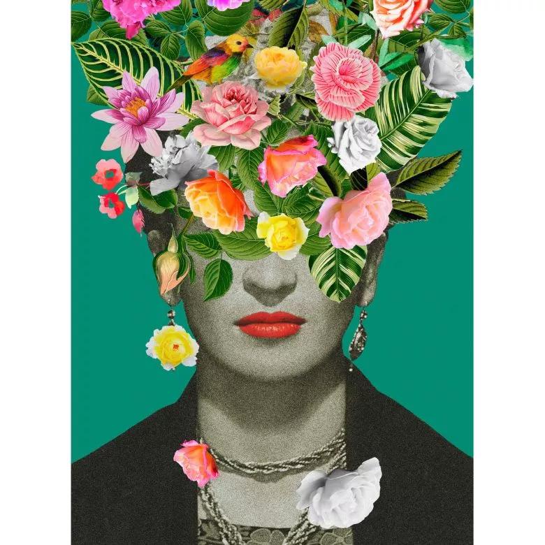 Frida Kahlo fali poszter színes virágmintával