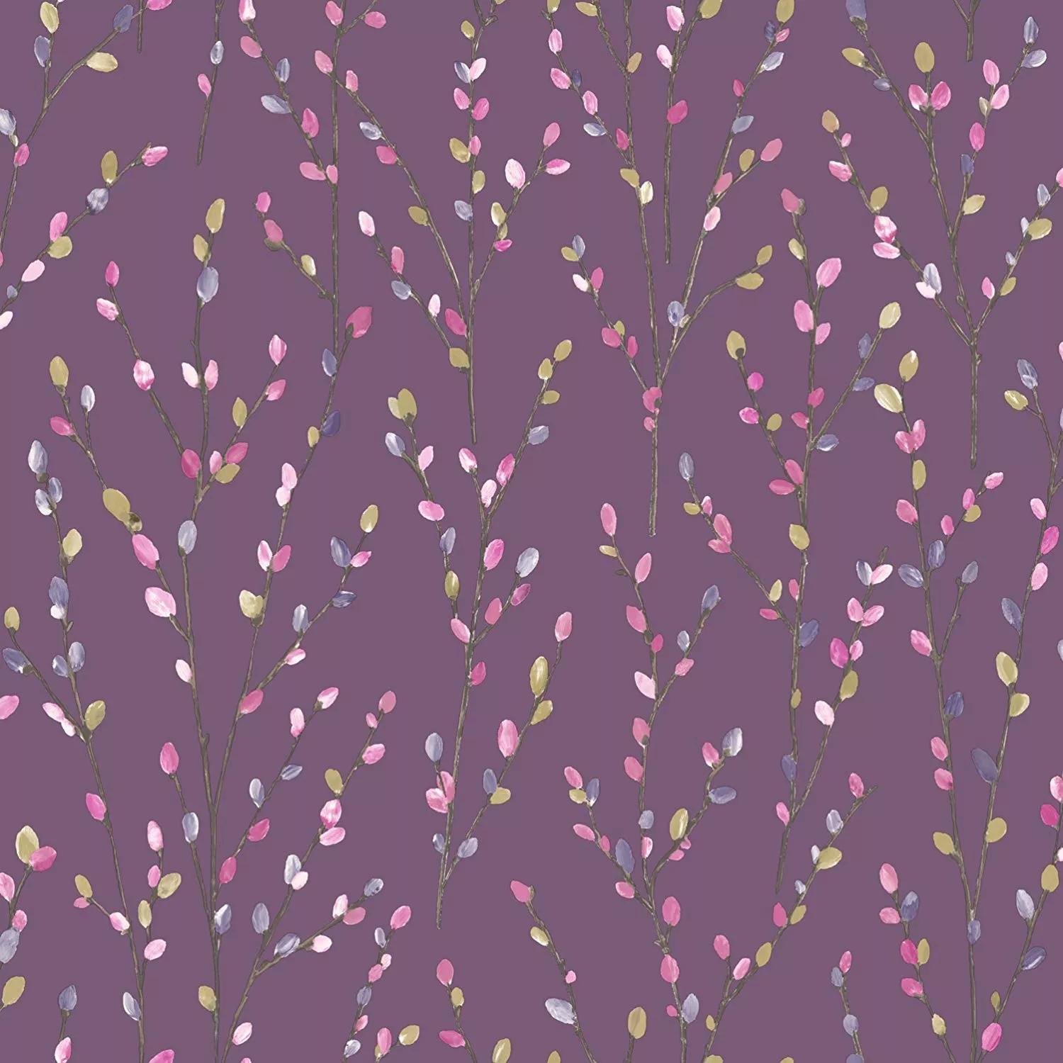 Fűzfaág mintás tapéta lila színben