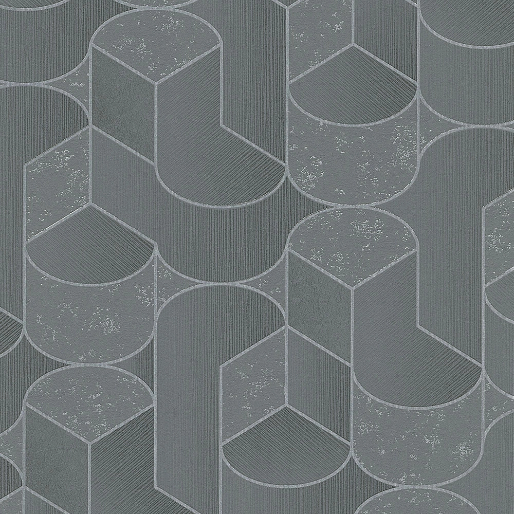 Geometrai mintás design tapéta sötét szürke színben metálos díszítéssel