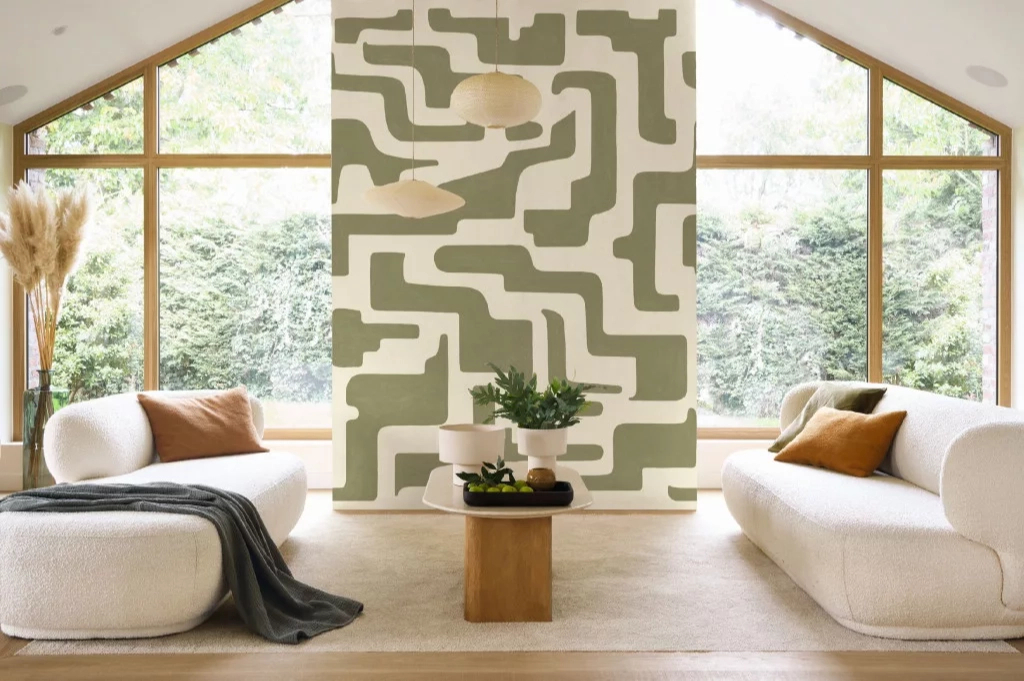Geometriai mintás fotótapéta keki színben