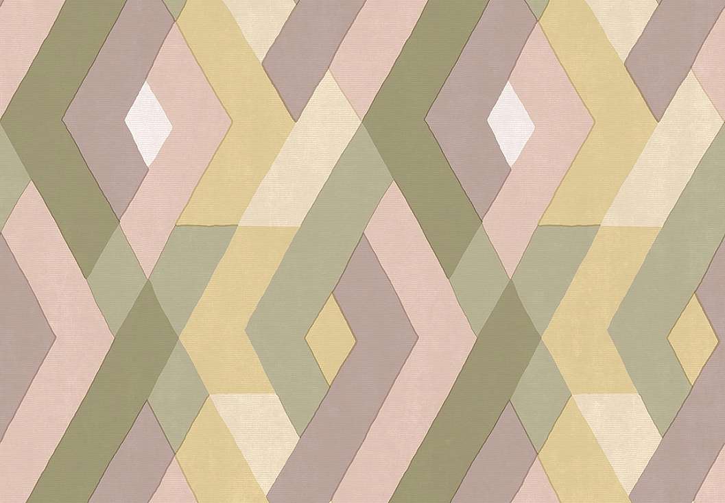 Geometriai mintás zöld és rózsaszín színű mosható dekor tapéta