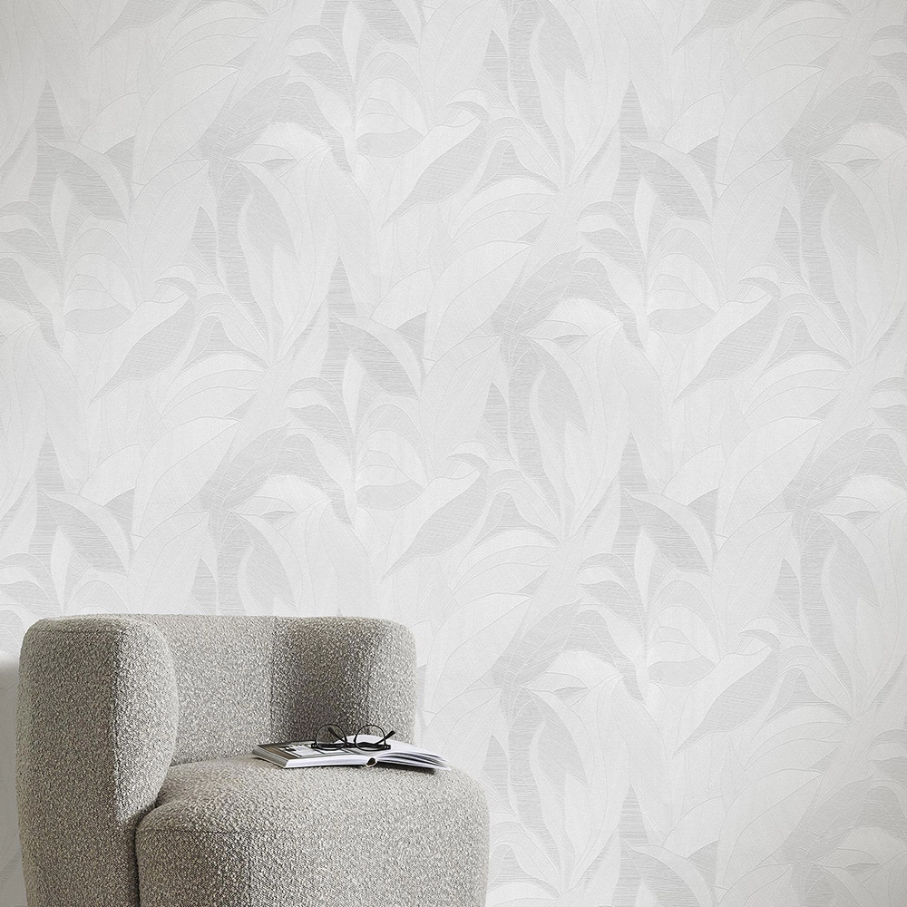 Geometrikus levél mintás metál halvány szürke színű design tapéta