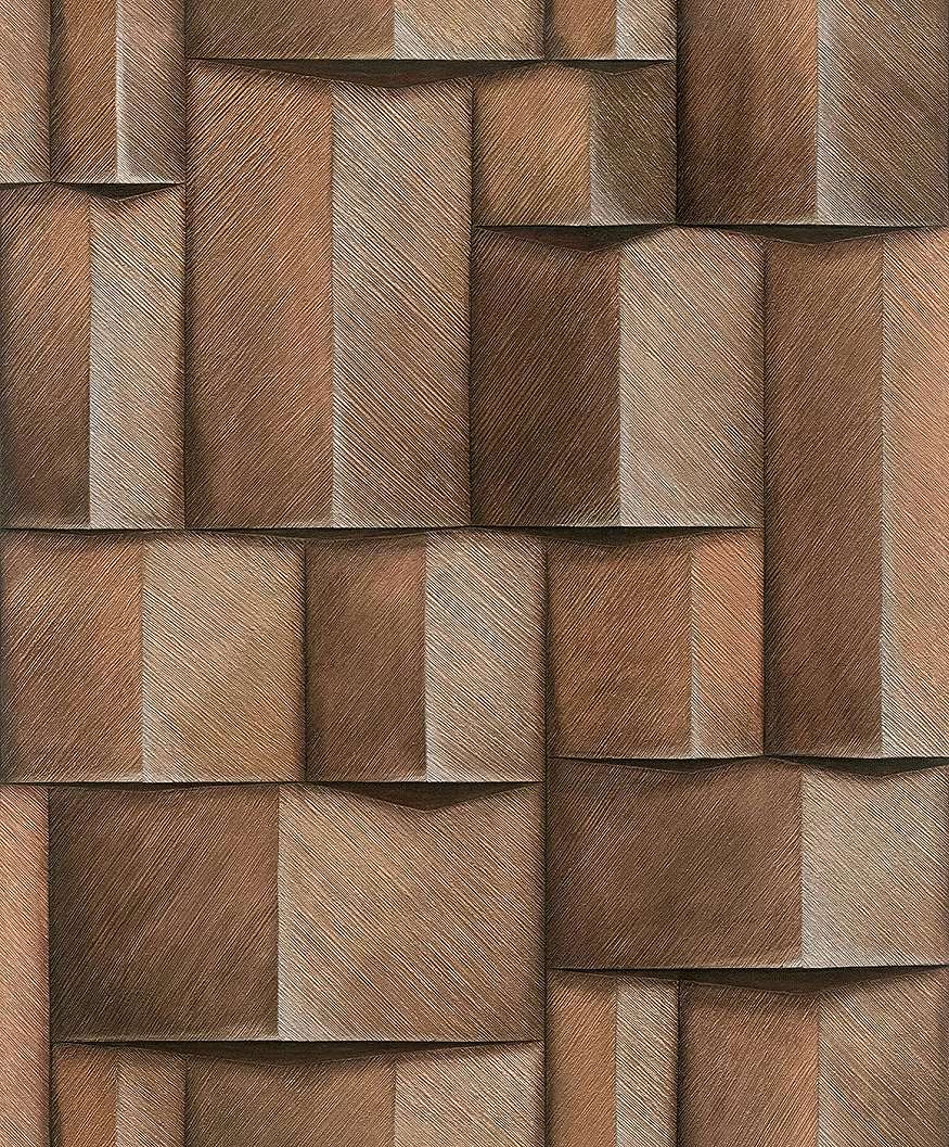 Geometrikus mintás fahatású barna színű dekor tapéta