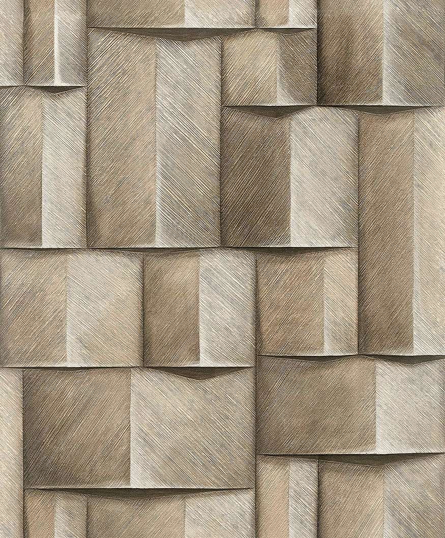 Geometrikus mintás fahatású beige színű dekor tapéta
